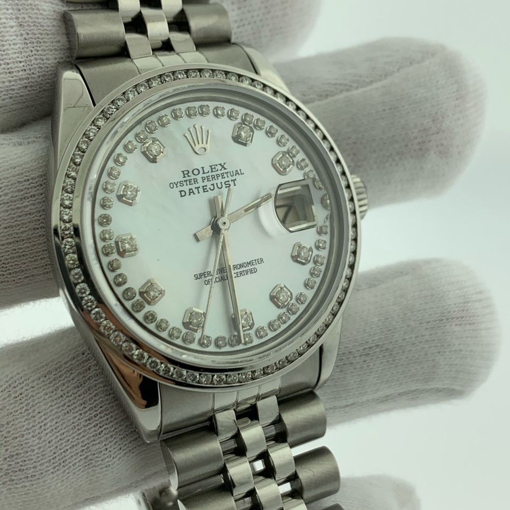 ROLEX UNISEX DATEJUST SS 1CT DIAMOND BEZEL MOP DIAMOND DIAL SERVICED !!